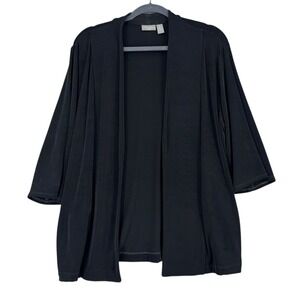 Travelers by Chico's Black‎ Open Front 3/4 Sleeve Cardigan Duster Size Large